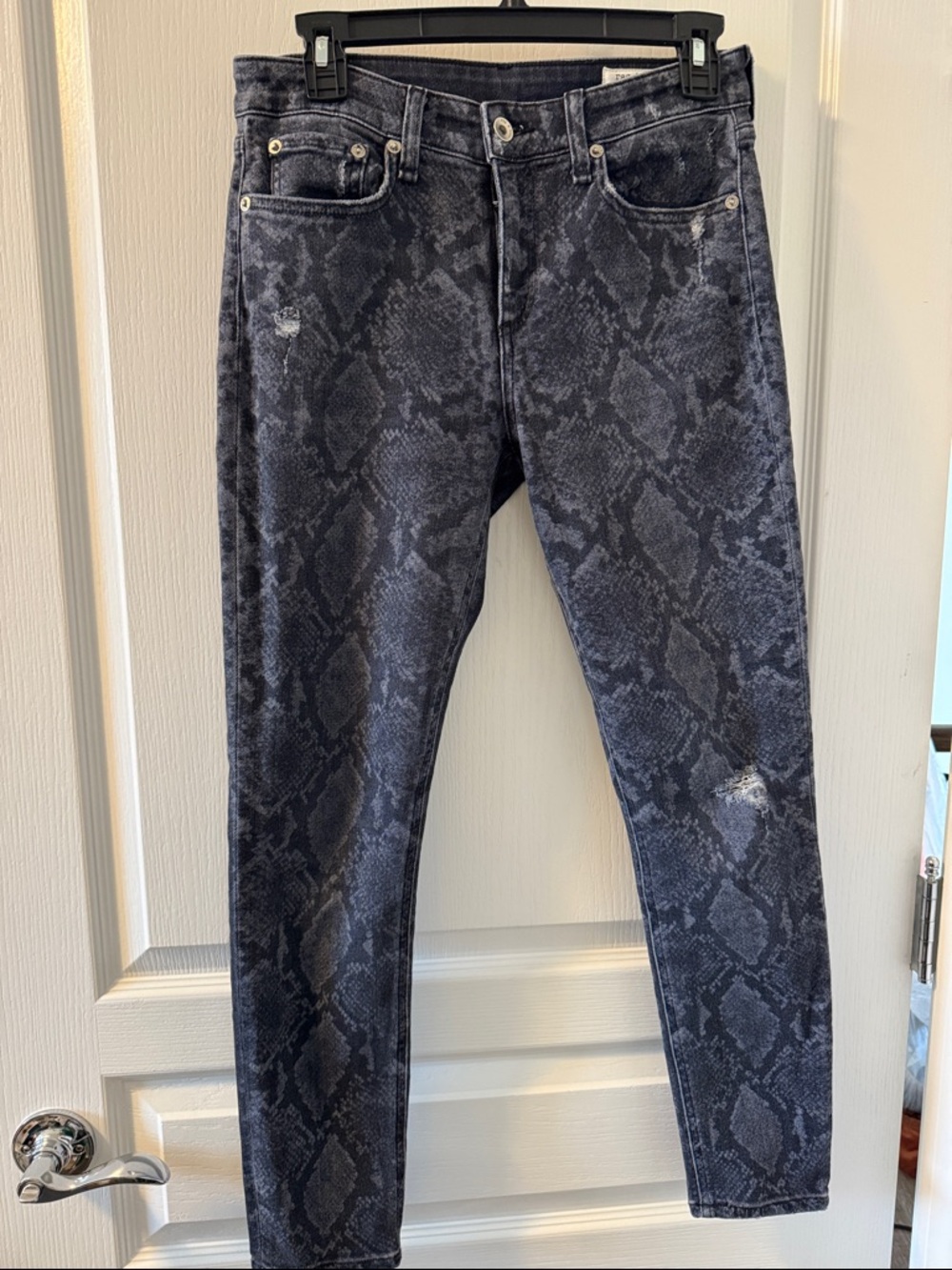 Rag and Bone Snake Print Skinny Jeans - Dark Gray